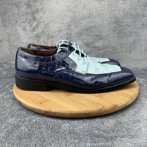 Rossini Shoes Mens Size 13 Blue Croc Embossed Oxford Dress Lace Up MD5027